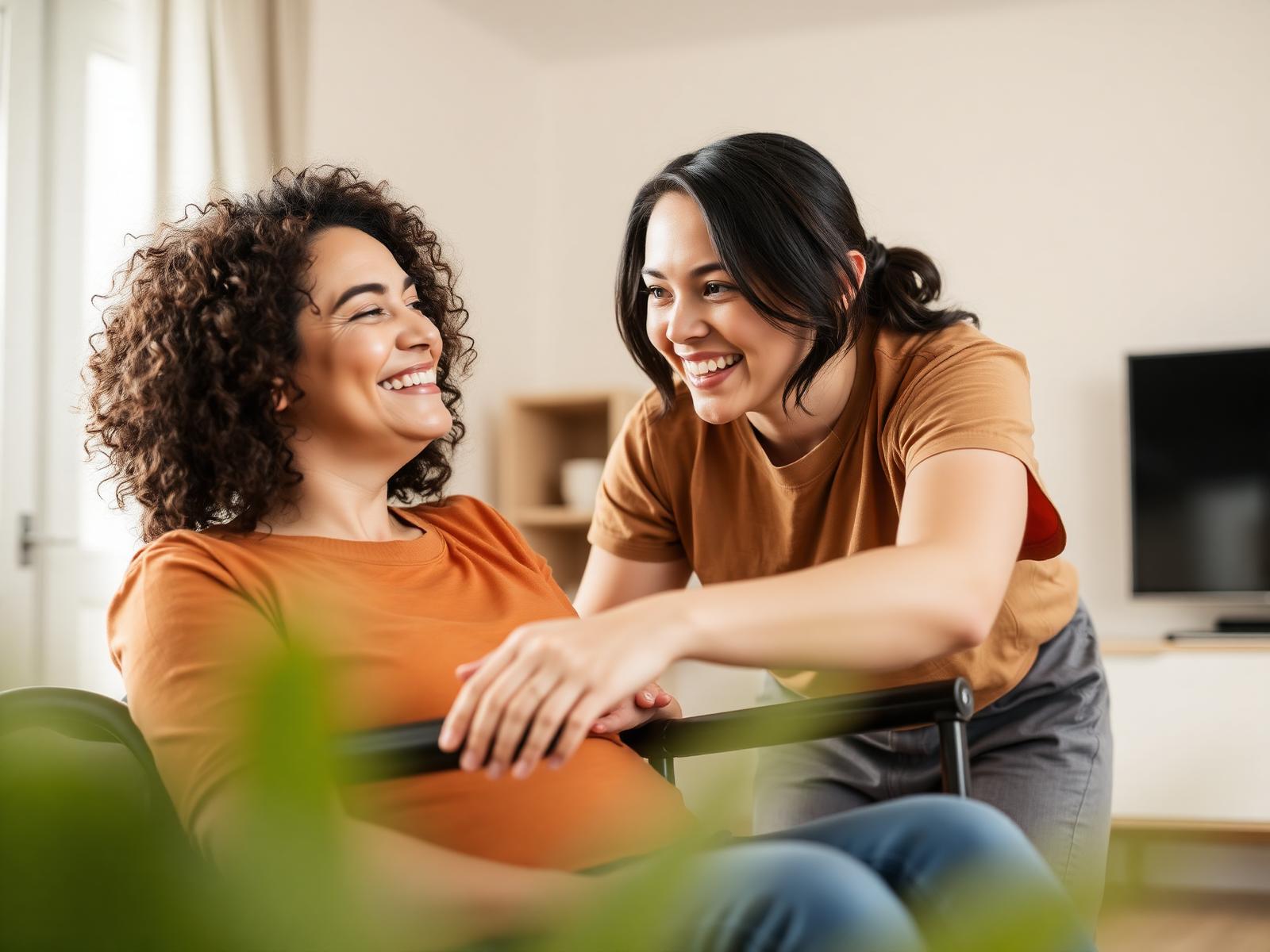 Support worker with participant at home
